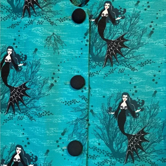 Unique Vintage Teal and Black Button-Up Midi Dress - Picture 2 of 4